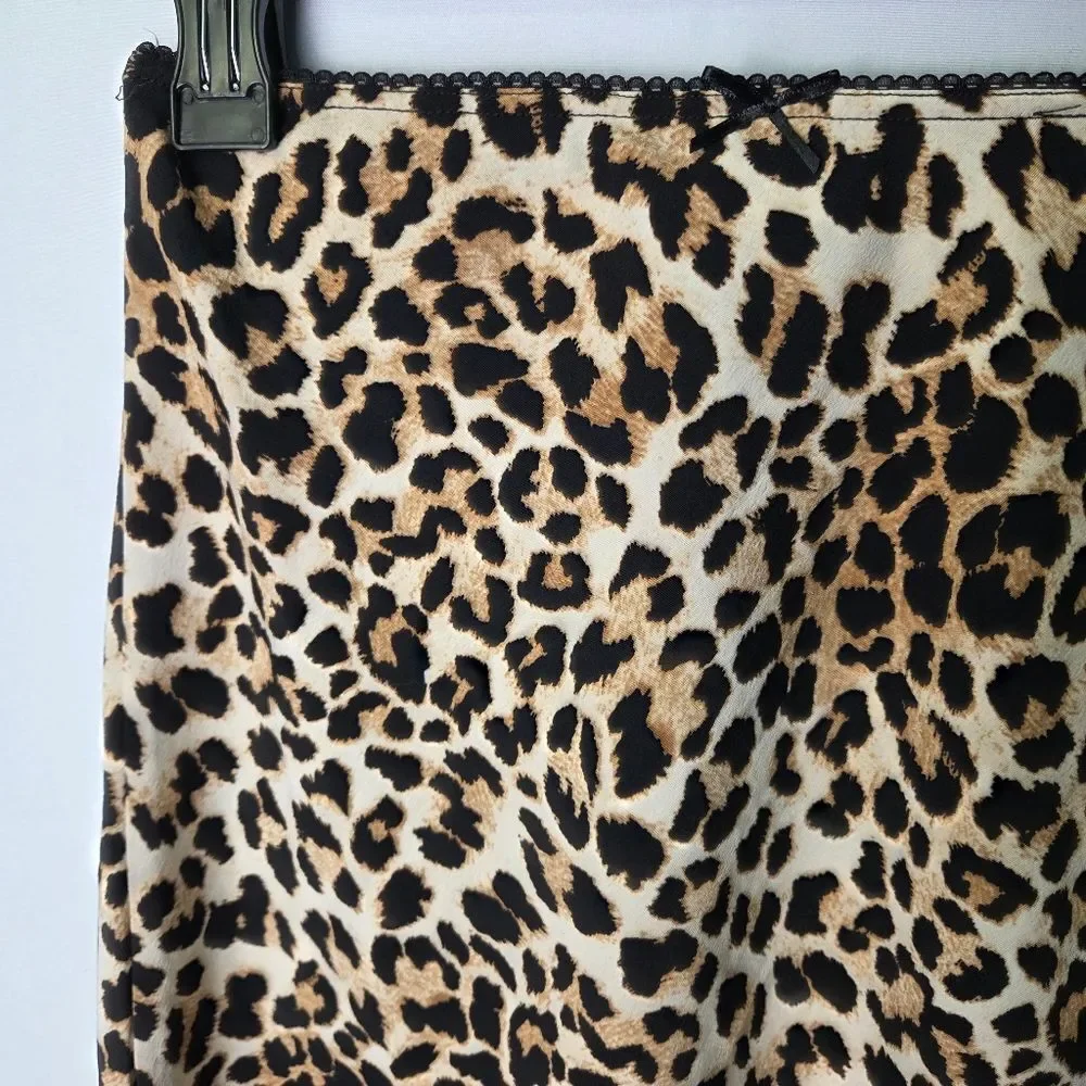 Topshop Mini Skirt Leopard Satin Lace Trim Bow Detail Size US 2